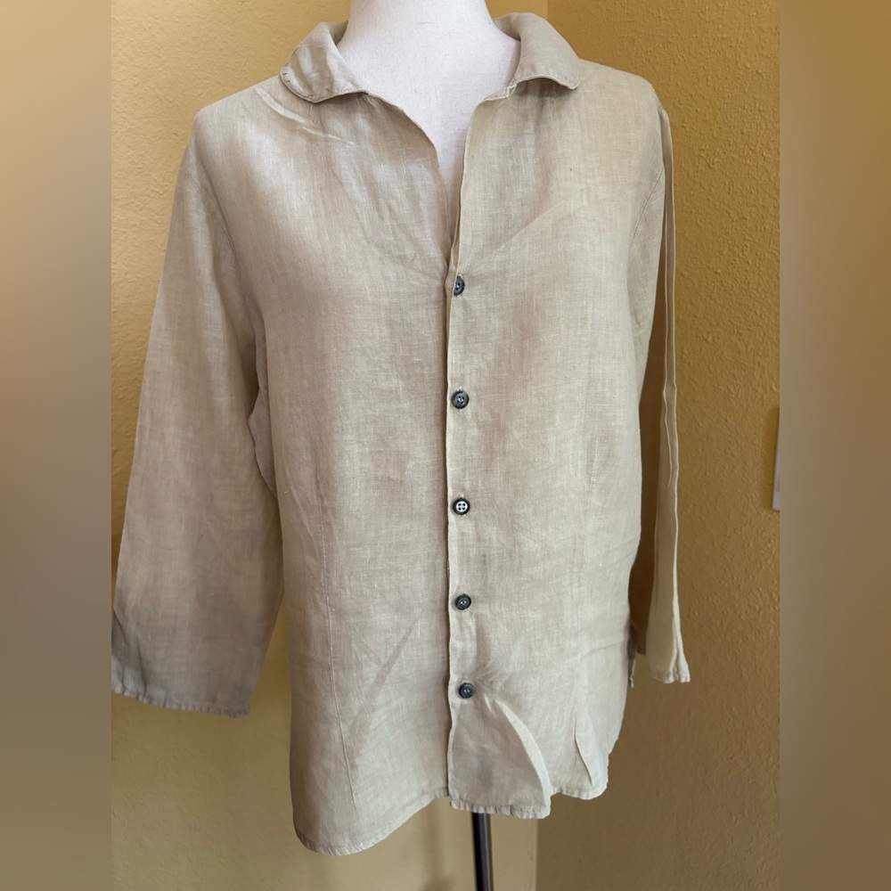 CP Shades Beige Linen Blouse. Medium
